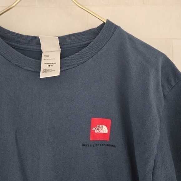 North Face Graphic Cotton Tee Tshirt T-Shirt Blue Men's Size Medium NF Logo - Picture 5 of 6